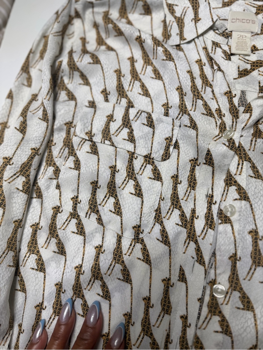 Chico's Cream Blouse with Brown Giraffe Print - Picture 9 of 9